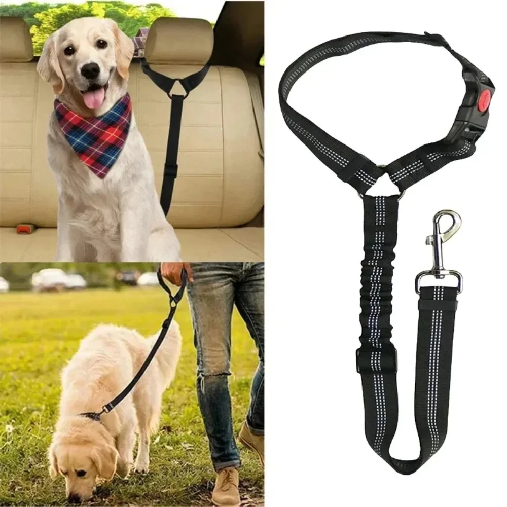 Cinturón reflectante 2 en 1 para asiento trasero de coche para mascotas, correa ajustable de seguridad de nailon duradero para perros pequeños y grandes, suministros de moda para coche para mascotas