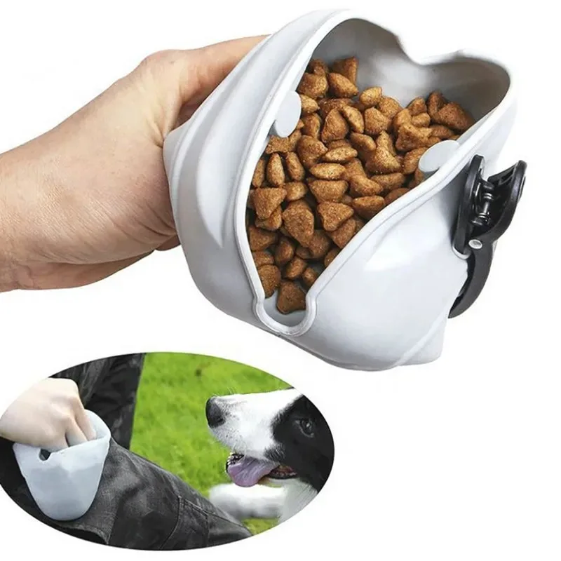 Bolsa de silicona segura para perros, bolsa de entrenamiento para cachorros, para llevar aperitivos, Kibble, almacenamiento de alimentación al aire libre, bolsas de cintura de recompensa de comida - imagen 4