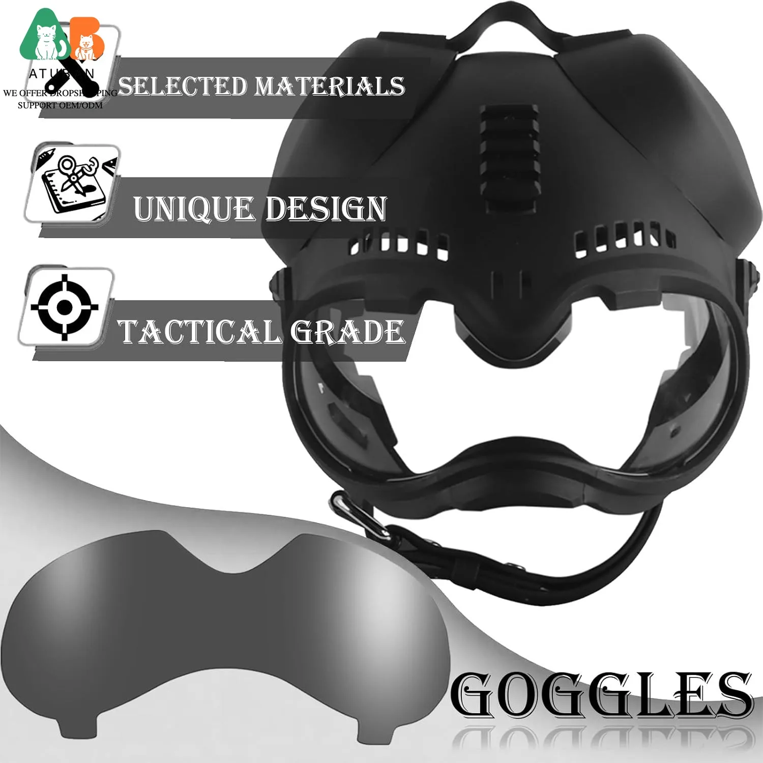 Casco táctico perro con gafas protectoras resistente viento impactos - imagen 3