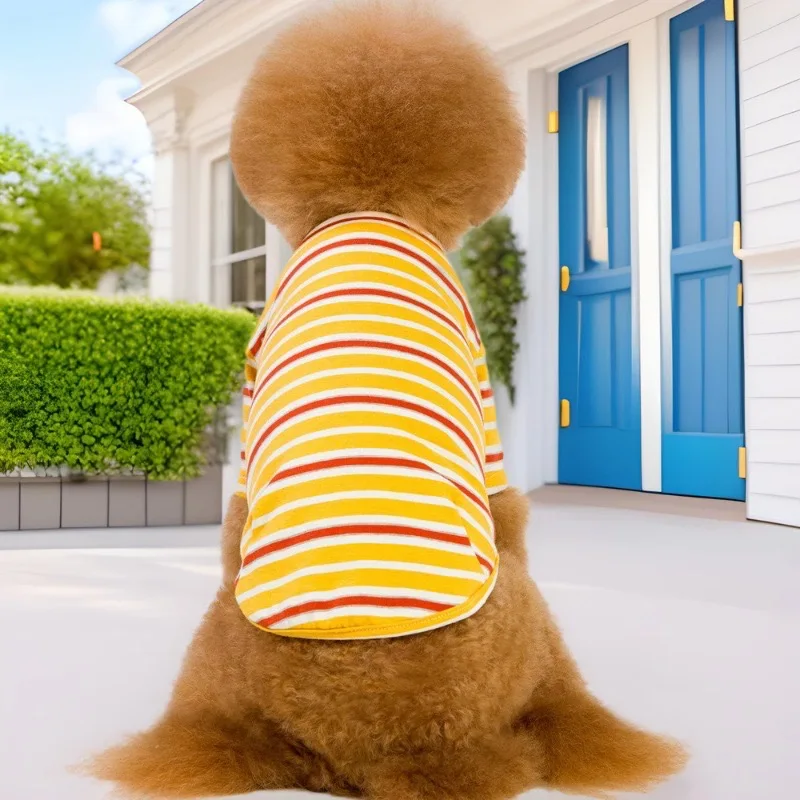 Ropa a rayas para mascotas para perros York, camiseta de algodón suave transpirable para gatitos, monos, sudaderas con parte inferior para cachorros de ocio al aire libre - imagen 3