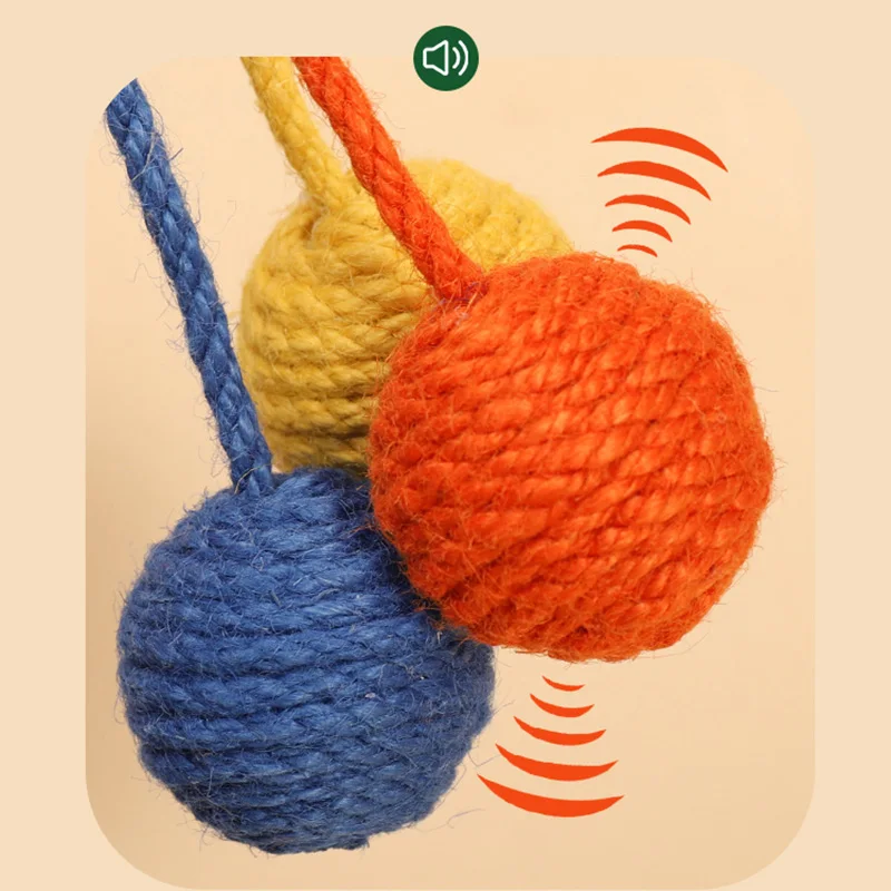 HOOPET-Bola de yute colgante para gato, juguete interactivo colorido de cuerda de Sisal, juego de bolas de cuerda resistente A las mordeduras - imagen 4