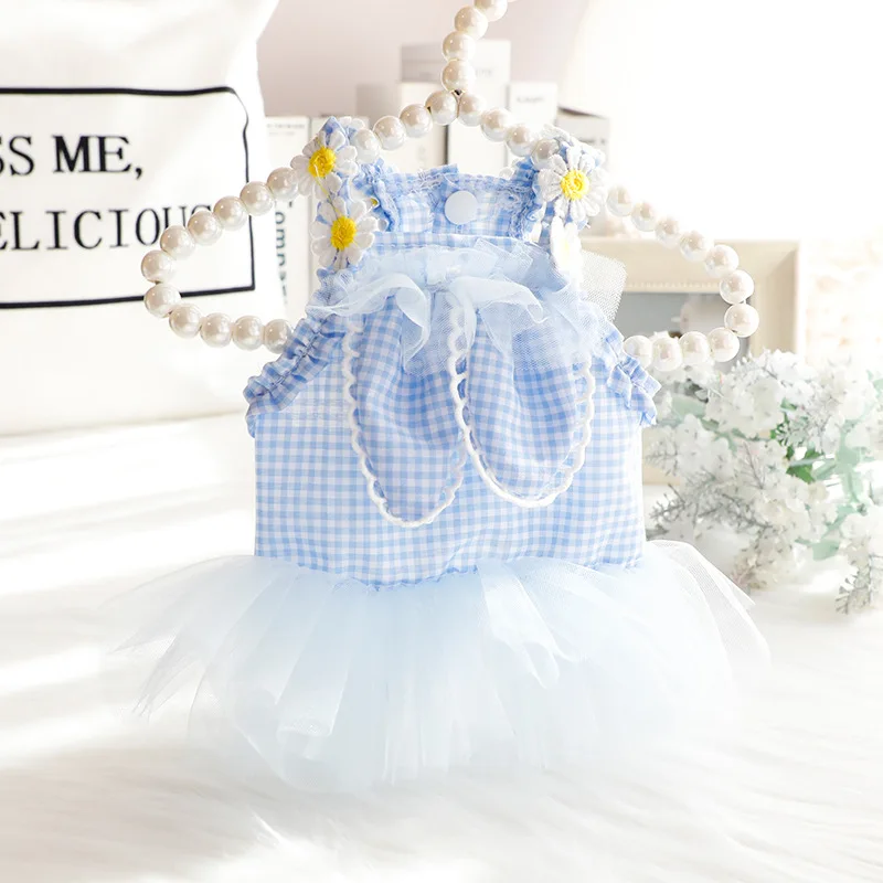 Vestido con orejas de conejo para primavera/verano para mascotas, vestido fino de princesa para gatos, vestido de hilo de encaje, camiseta sin mangas de peluche para perros pequeños, vestidos para perros pequeños