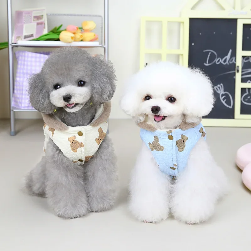 Suéter con capucha de felpa para cachorros, ropa cálida de invierno para mascotas con hebilla para perros pequeños, sudaderas de Pomerania Yorkie mascotas - imagen 3