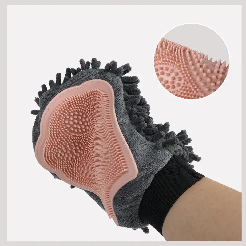 Guantes de limpieza para el cuidado de mascotas, cepillo de masaje para perros de doble cara, suministros de limpieza para mascotas, cepillo de ducha, guante para quitar el pelo de gato - imagen 4