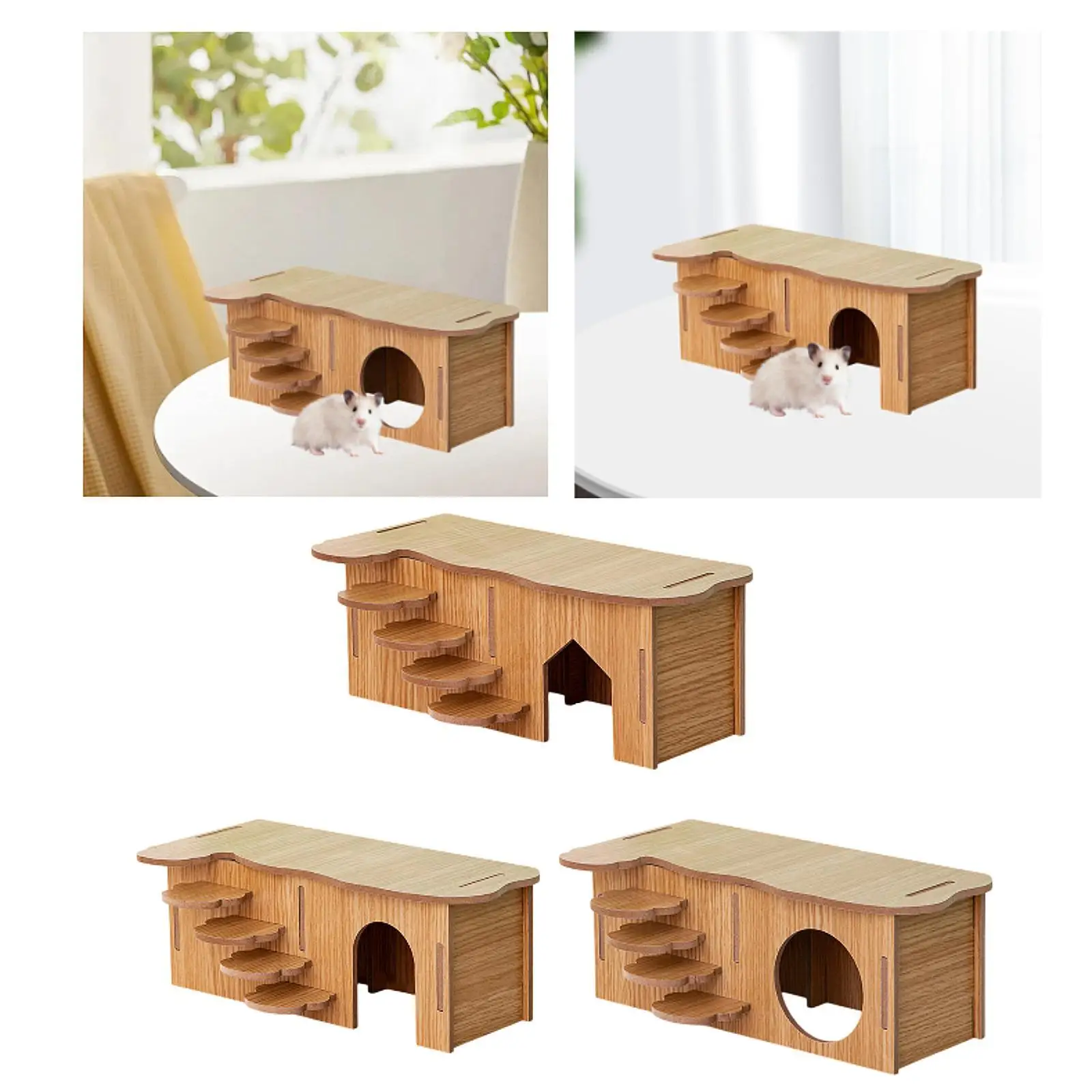 Hamster House Cabin Platform Wooden Hide Hut for Lemmings Chinchilla Gerbils