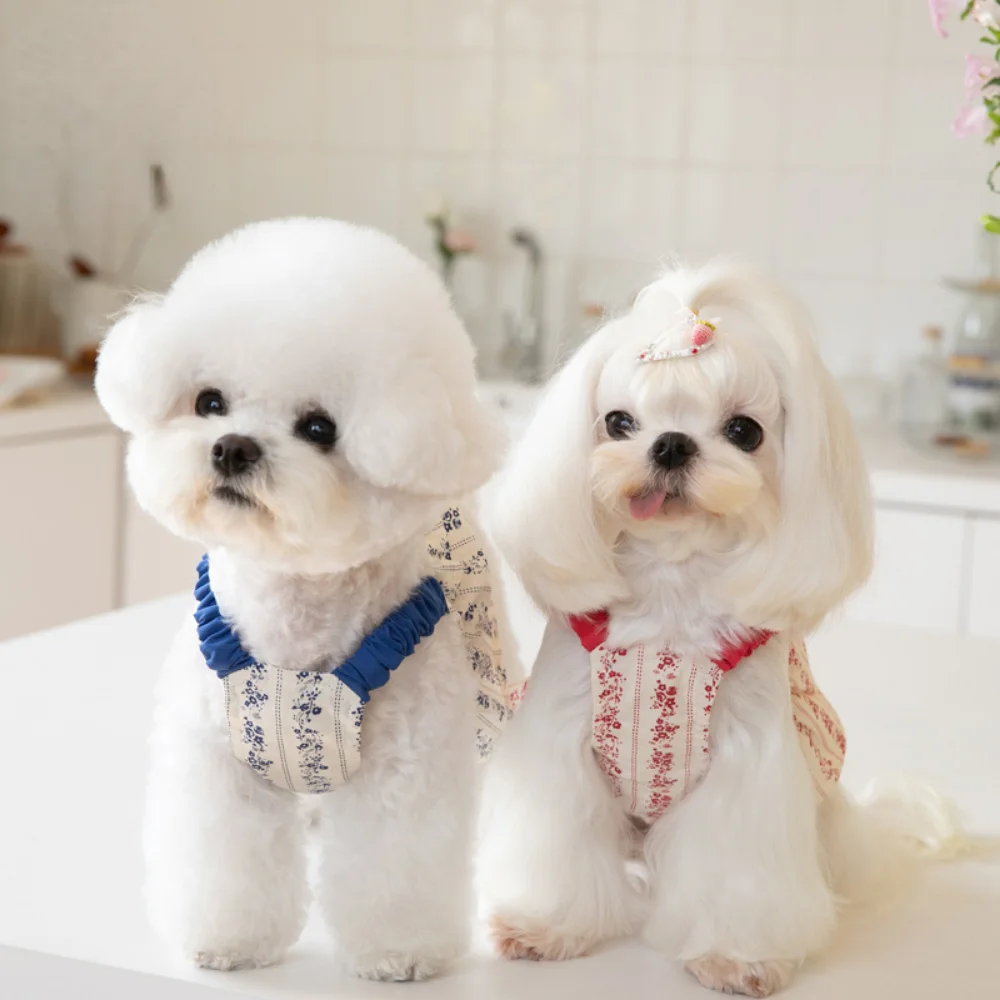 Robe courte à bretelles florales pour animaux de compagnie, robe mignonne pour chat et chien, vêtements pour animaux de compagnie Teddy INS, vêtements pour chiots, robes pour petits chiens - imagen 4