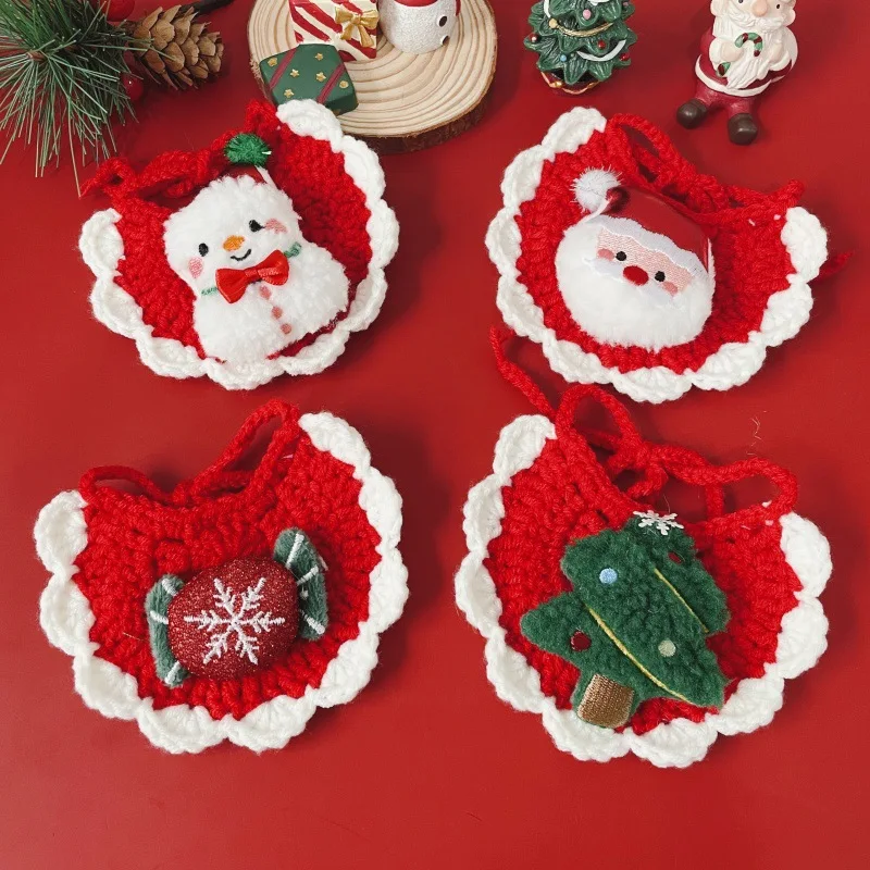 Babero para mascotas, Papá Noel, gato, perro, regalo de vacaciones, toalla de baba, bufanda de muñeco de nieve de felpa, accesorios para perros pequeños, accesorios para cachorros - imagen 3