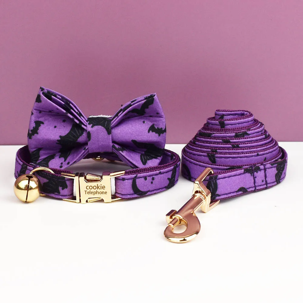 Juego de Collar y correa para gato de Halloween con etiqueta de identificación grabada con campana, accesorios de Metal personalizados para mascotas para gatitos - imagen 2