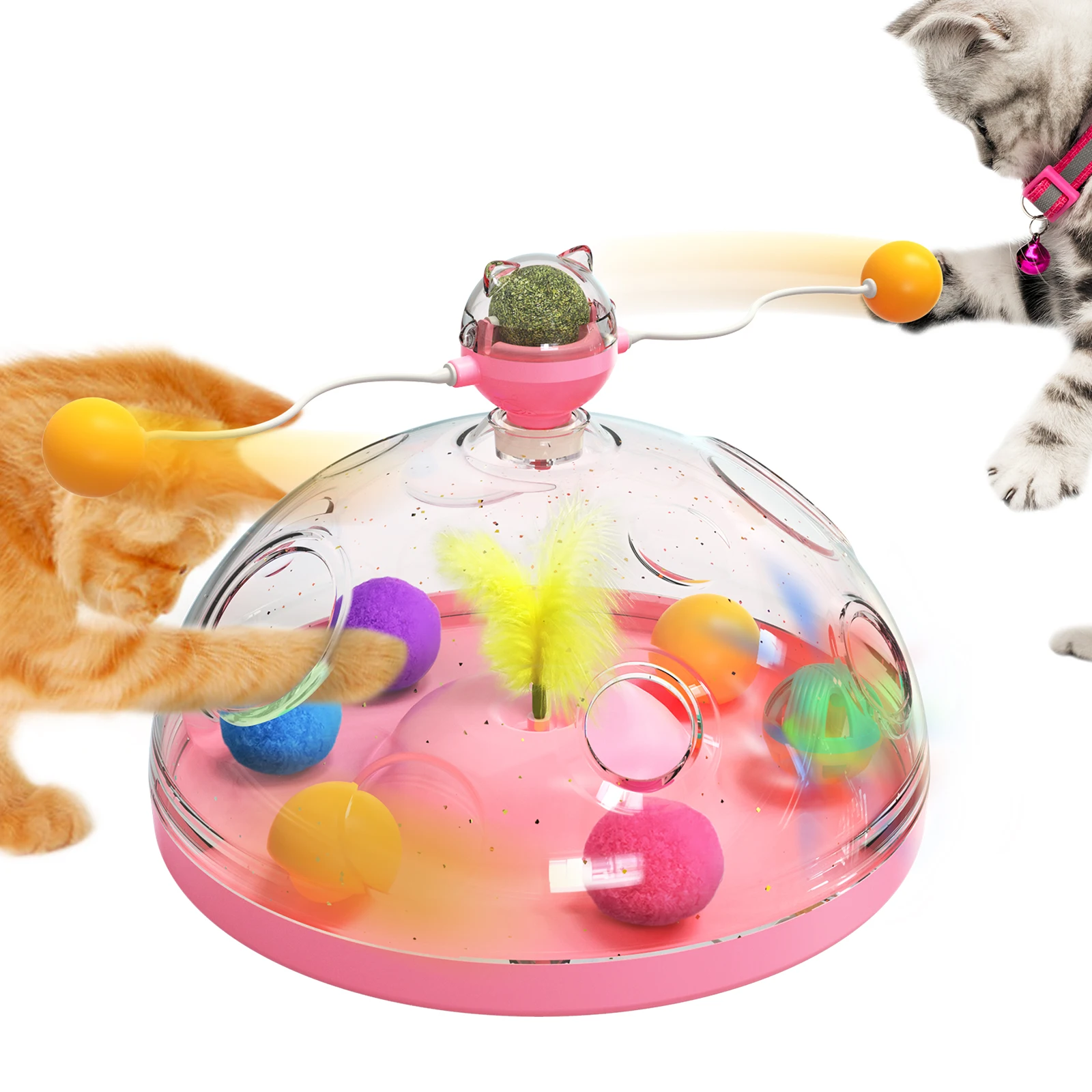 Rompecabezas para gatos, juguetes de interior para gatitos, juegos interactivos, bolas de pista giratoria y juguete de rompecabezas de plumas, estimulación del cerebro, cofre del Tesoro