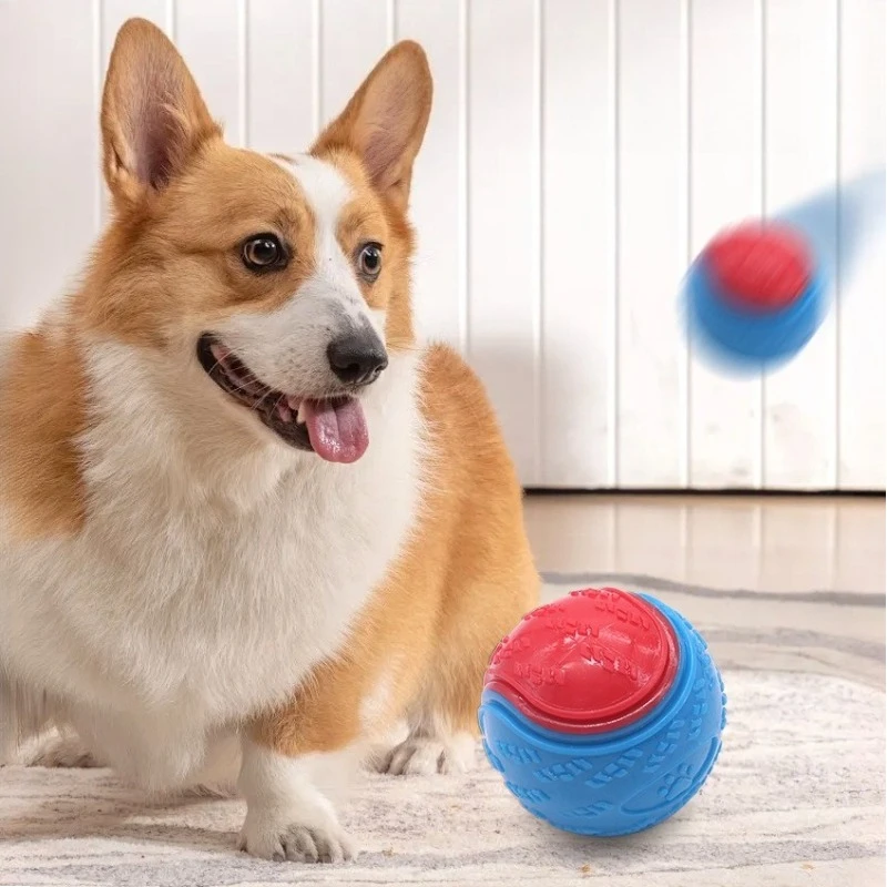 Pelota de juguete chirriante para perros TPR, pelota para masticar brillante para limpieza de dientes y resistencia a mordeduras, pelota de rebote interactiva con sonido para perros - imagen 5