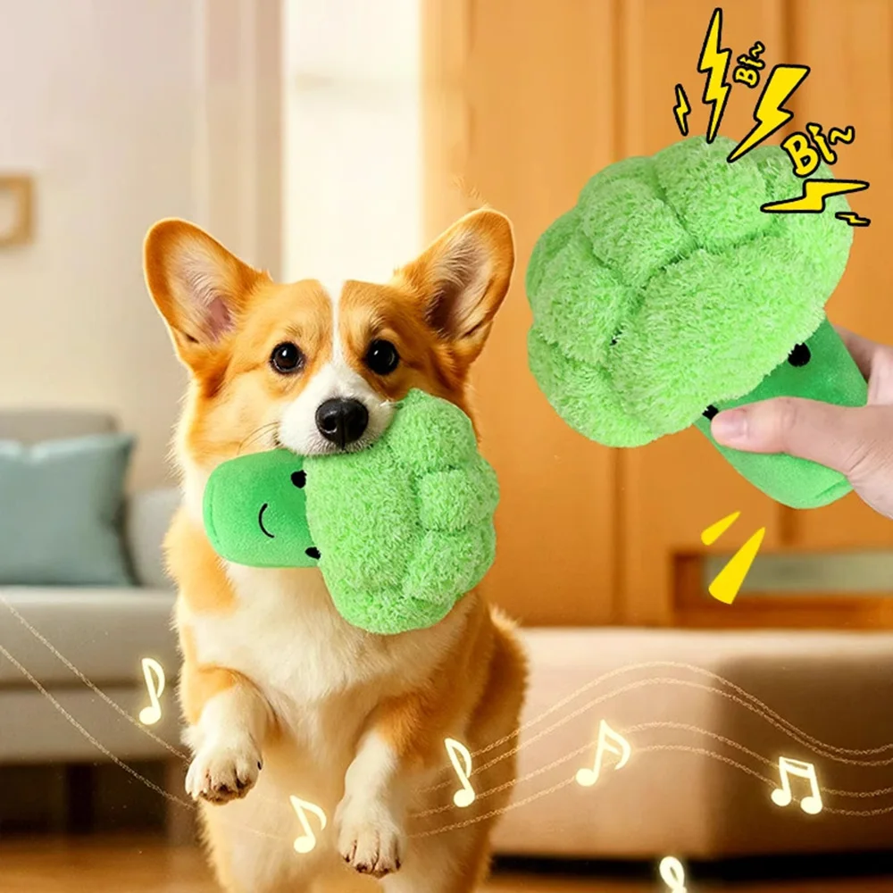 Juguete de peluche para perros con brócoli, juguete para masticar chirriante para perros grandes y corgis, juguete complementario para aliviar el aburrimiento, suministros de dentición molares para mascotas - imagen 2