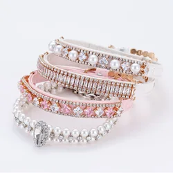 Collar de lujo para gatos y perros con diamantes de imitación y perlas