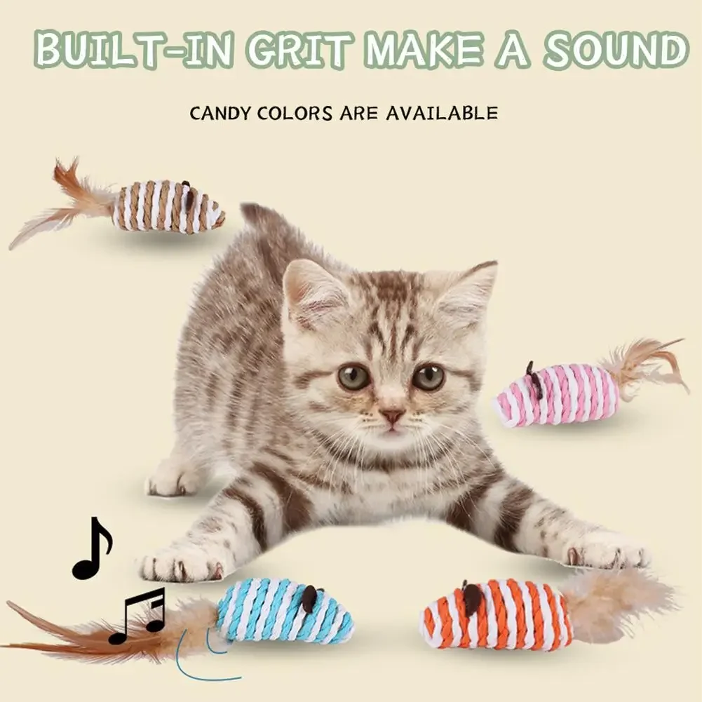Ratón falso con cola de pluma para gato, juguete con grava integrada, multicolor, suministros para mascotas, Mini Juguetes Divertidos para jugar, gatos interactivos para gatitos - imagen 2