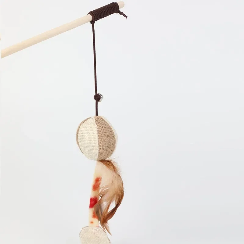 Juguete de plumas para gatito, varita colorida divertida para gato, juguetes bonitos de madera para mascotas, juguetes divertidos, palo interactivo, suministros de campana para Gato - imagen 5