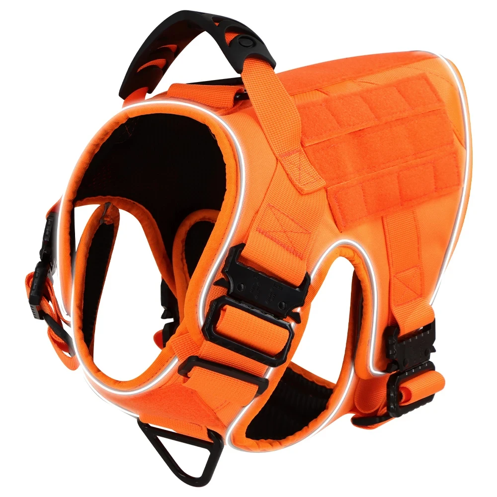 Chaleco táctico naranja para mascotas para perros grandes, arnés para perros antitiramiento, arnés militar ajustable, conveniente para caminar y entrenar - imagen 4