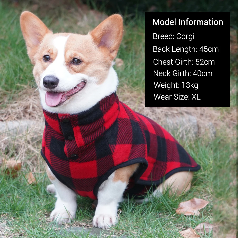 Chaqueta de lana a cuadros para perros pequeños, medianos y grandes, ropa cálida de invierno para perros, abrigo suave y cálido para cachorros, Corgi Flexible para el vientre - imagen 4