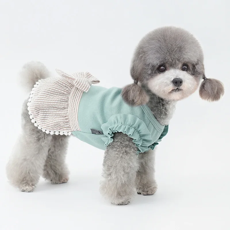 Falda de princesa para cachorros INS kawaii, ropa para perros pequeños, vestido de verano para perros, vestidos de manga voladora con lazo, disfraz para perros y niñas - imagen 3