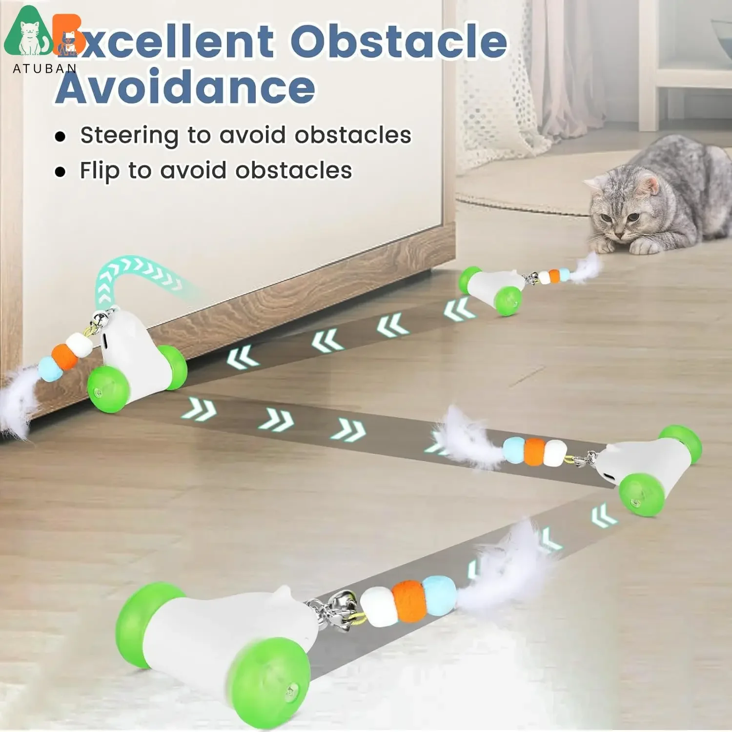 ATUBAN juguete inteligente para gatos, ruedas de luces LED que cambian de color, juguetes para gatos para estimular, juguetes de persecución para gatos activados para gatitos - imagen 4