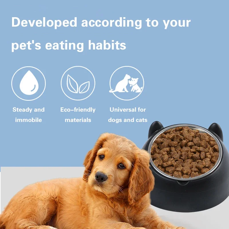 15 °   Cuenco inclinado de acero inoxidable para gatos, plato de agua y comida antideslizante para mascotas con protección para el cuello para perros y gatos, alimentador antiasfixia - imagen 2