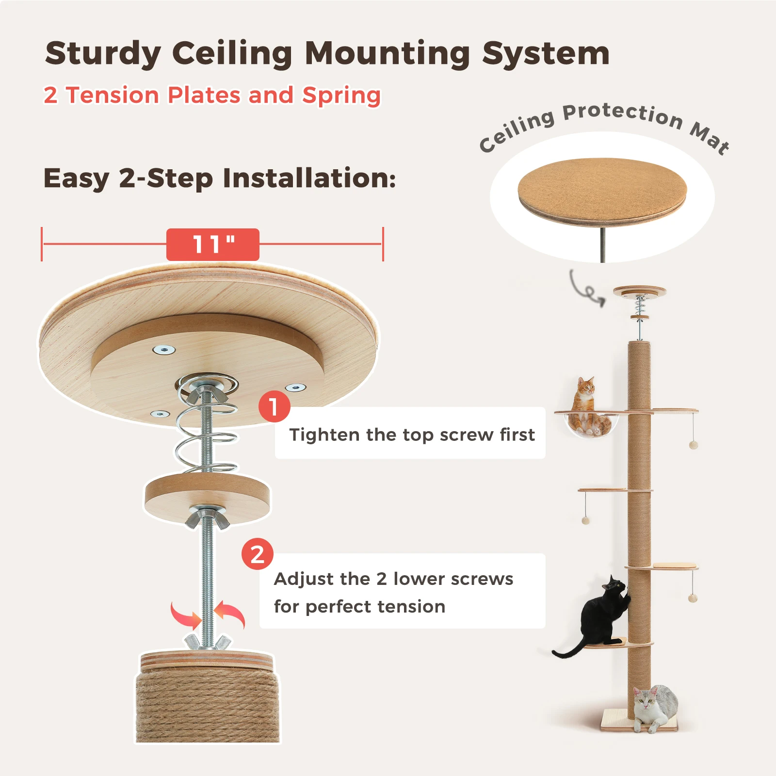 Árbol para gatos techo suelo altura ajustable poste cueva acrílico - imagen 5