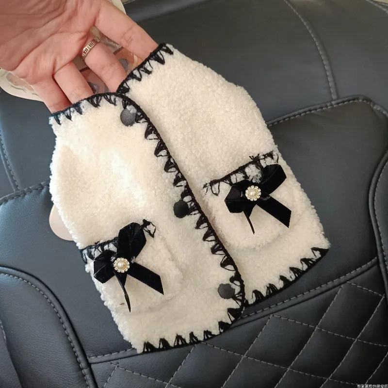 Abrigo de lujo para perros con lazo blanco y negro, ropa para mascotas, chaqueta para perros, disfraz para perros y niñas, ropa para Chihuahua, Yorkie, otoño, invierno