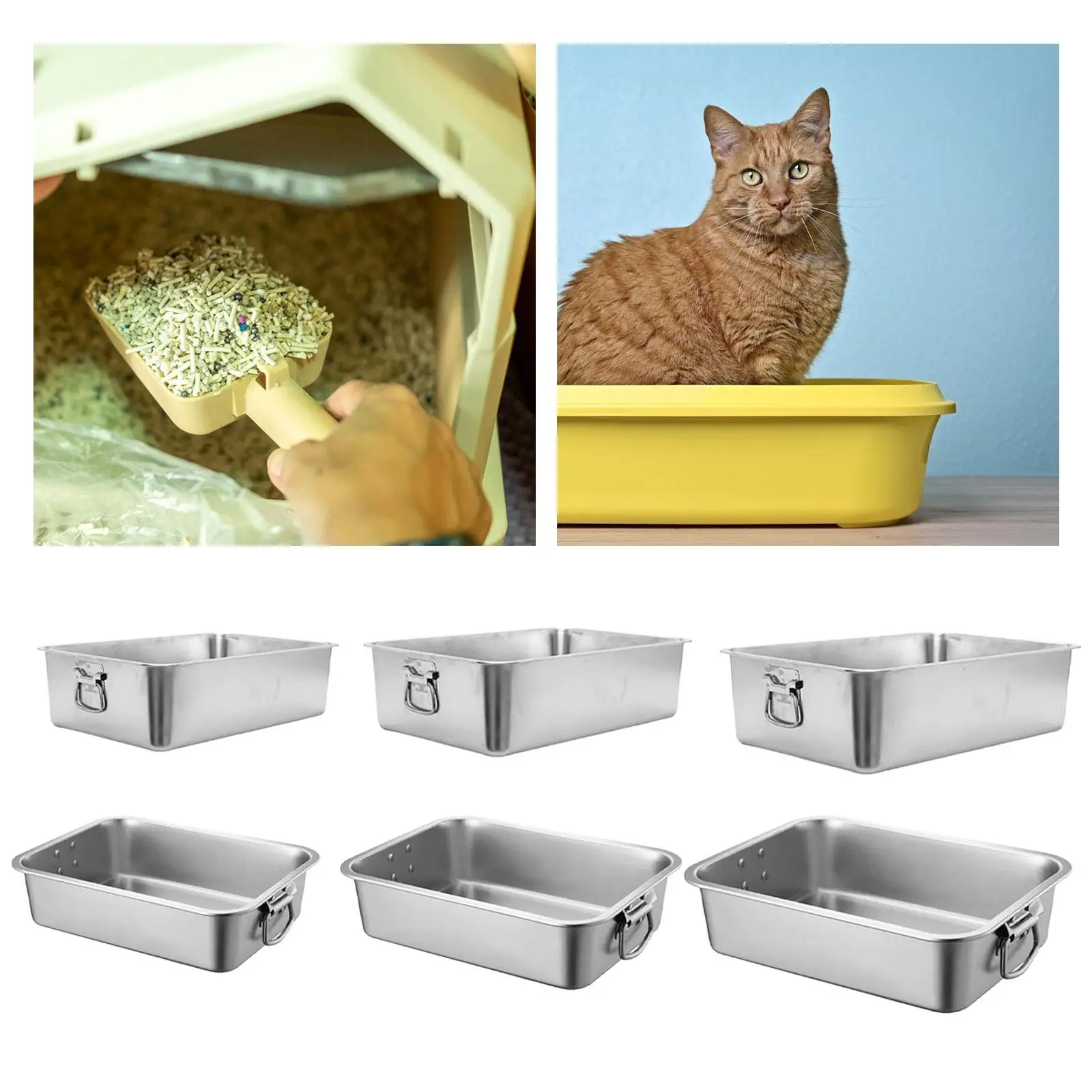 Bandeja sanitaria de acero inoxidable para gatos – Asa y lados altos - imagen 5