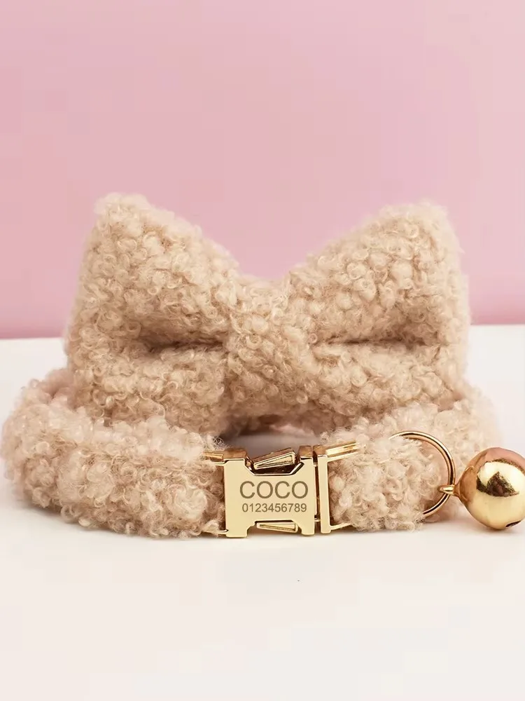 Collar peluche gato con placa nombre y pajarita campana Personalizado - imagen 5