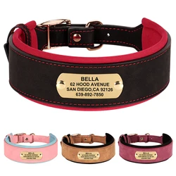 Collar de cuero acolchado con placa grabada para perros grandes