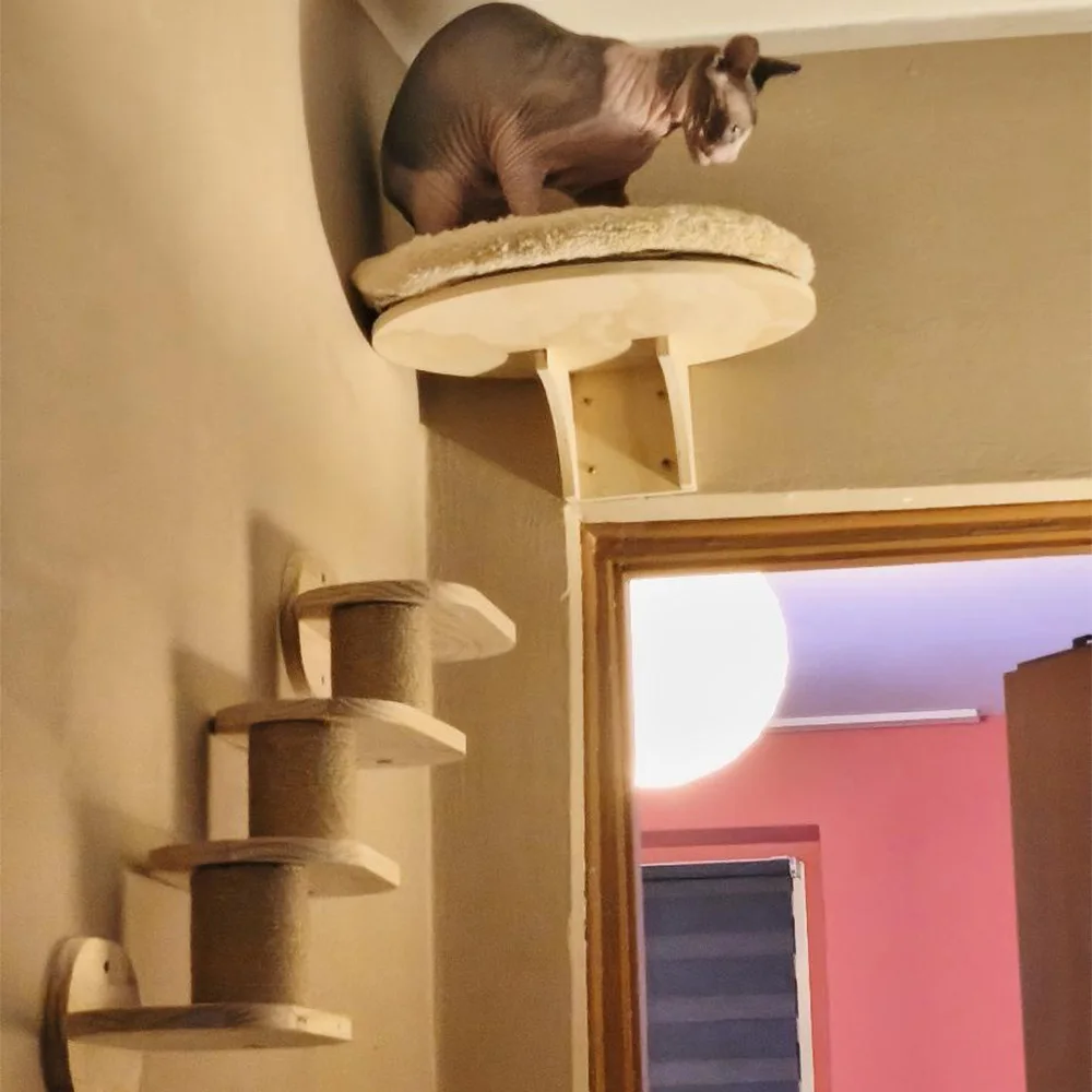 Pared de actividades para gatos montada en la pared con escaleras, perchas y hamaca, poste rascador, muebles de interior para gatos para escalar - imagen 2