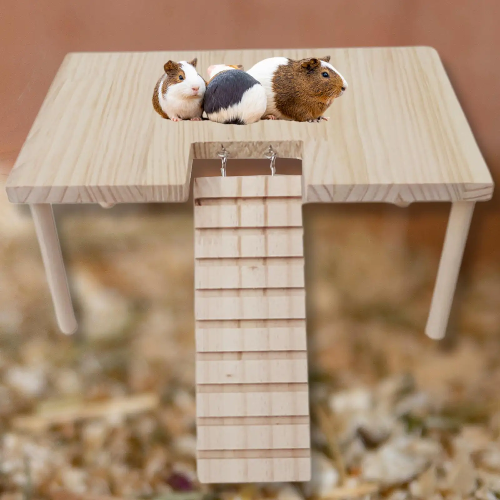 Small Pet Wooden Platform with Ladder Habitat Decor Table with Pillars Wooden Toys for Hamster Gerbil Parrot Squirrel Rat