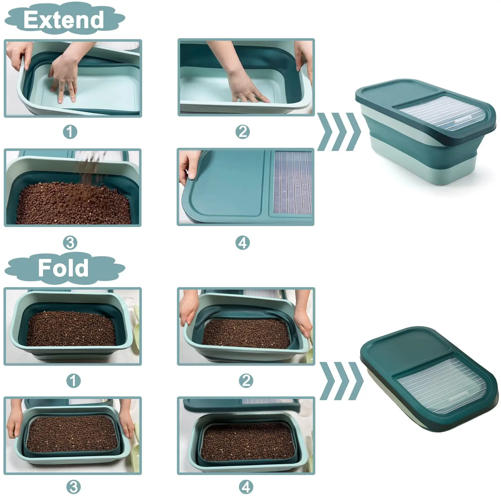 Contenedor plegable de comida para mascotas, recipiente de almacenamiento de comida para perros, hermético, con tapa, taza medidora, 13 LB - imagen 3