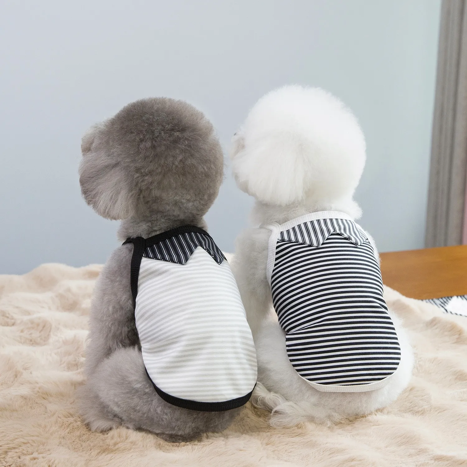 Camisola de primavera para mascotas, chalecos universales finos a rayas para perros y gatos, ropa para perros con osito de peluche, chaleco refrescante para perros y cachorros - imagen 2