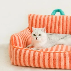 Cama rayada para gato – Cojín de sofá confort felino suave duradero