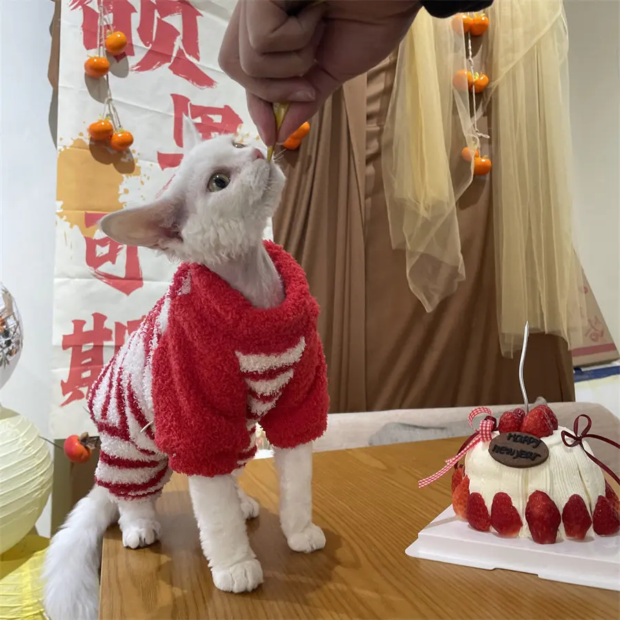 Suéter de felpa cálido para gatos Devon Rex y Sphynx con gorro - imagen 4