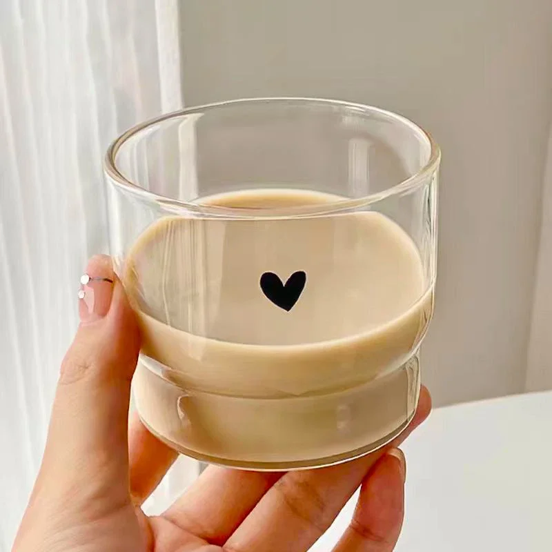 Taza de cristal de 300ml, taza de café con leche con diseño de amor, botella de té de la leche transparente resistente al calor para yogur, avena, vajilla para desayuno - imagen 4