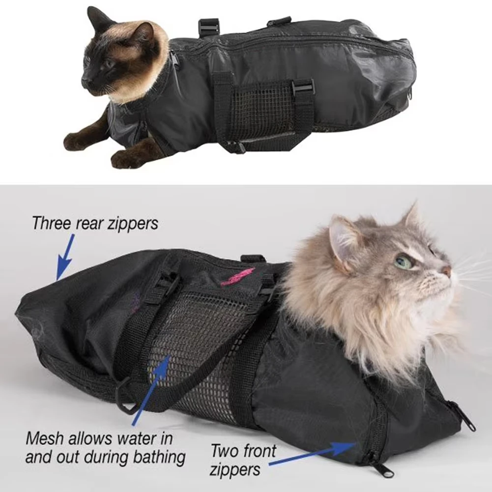 Bolsa de baño de malla para el cuidado de gatos, tela Oxford, bolsas de lavado para mascotas, recorte de uñas, limpieza antiarañazos, sujeción para mordeduras de ducha