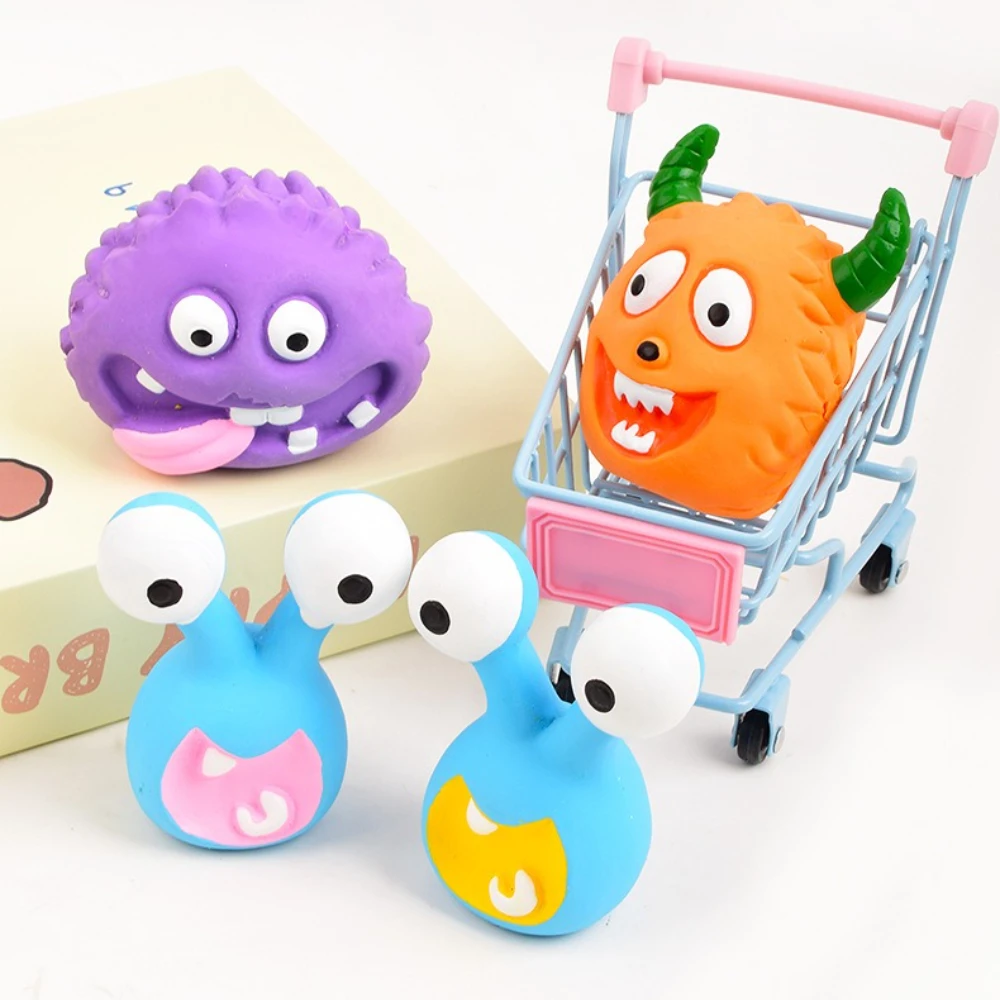 Juguete de látex para mascotas, monstruo alienígena de dibujos animados, juguete para masticar para perros, resistente a mordeduras, chirriante, para cachorros, perros pequeños, limpieza de la dentición,