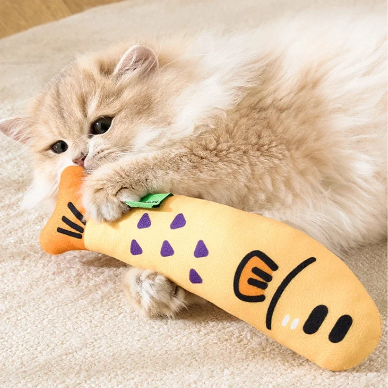 Juguetes con hierba gatera para gatos, juguete interactivo de lino con forma de pez, 26cm/10,24 pulgadas, juguetes para patear gatos, juguetes arrugados con hierba gatera suave - imagen 3