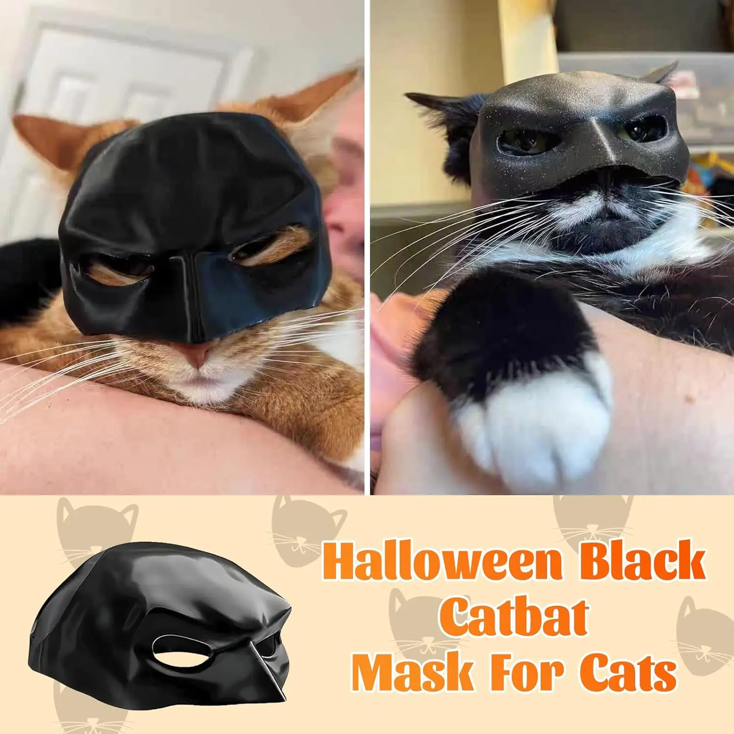 Máscara de batcat, máscara de catbat negra para gatos, accesorios divertidos de disfraces de Halloween, cosplay de gato de murciélago para Halloween o diversión diaria - imagen 4
