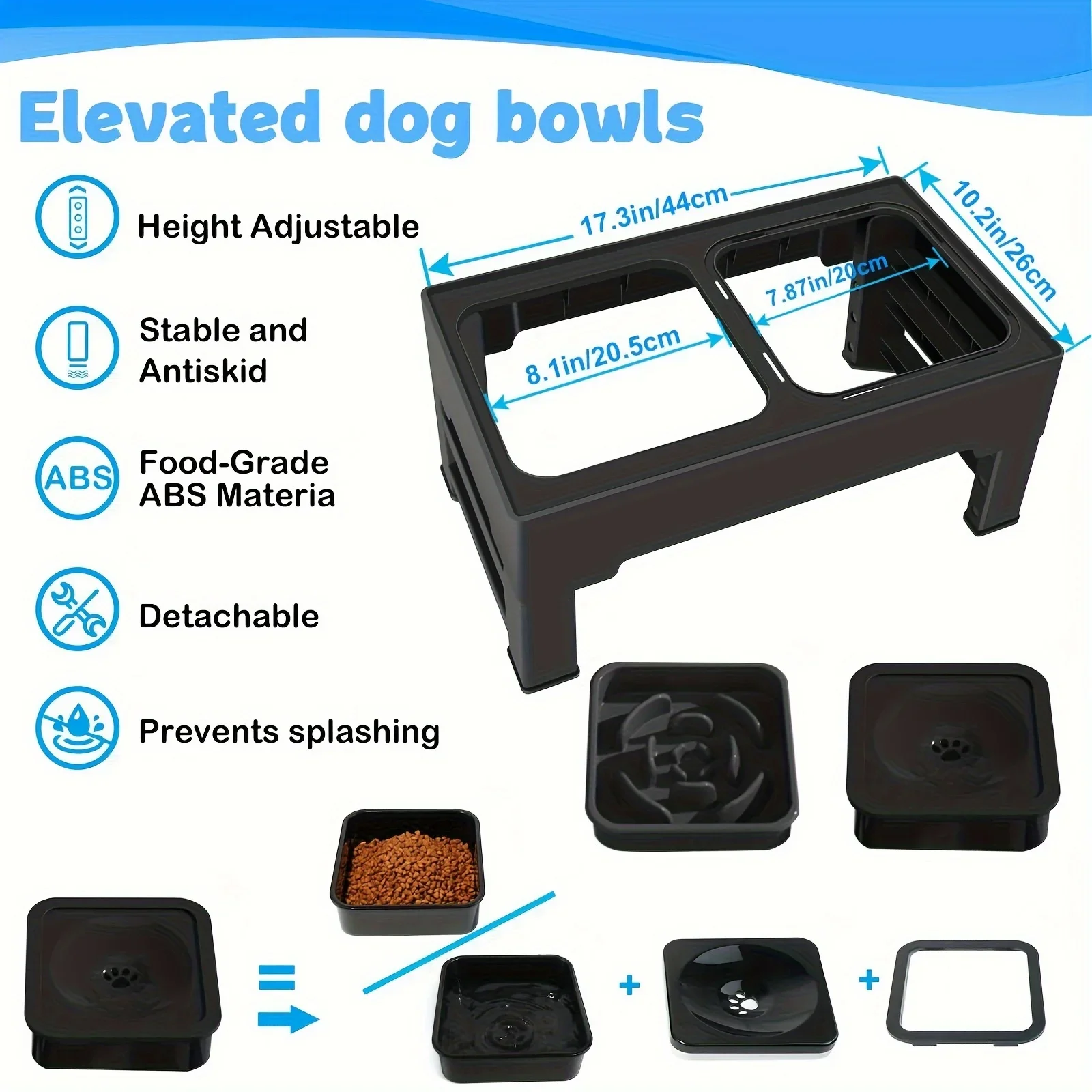 Cuencos elevados de altura ajustable para mascotas, cuencos dobles para perros, soporte inoxidable, plato de alimentación lenta para mascotas, comederos de agua y alimentos, accesorios para perros - imagen 3
