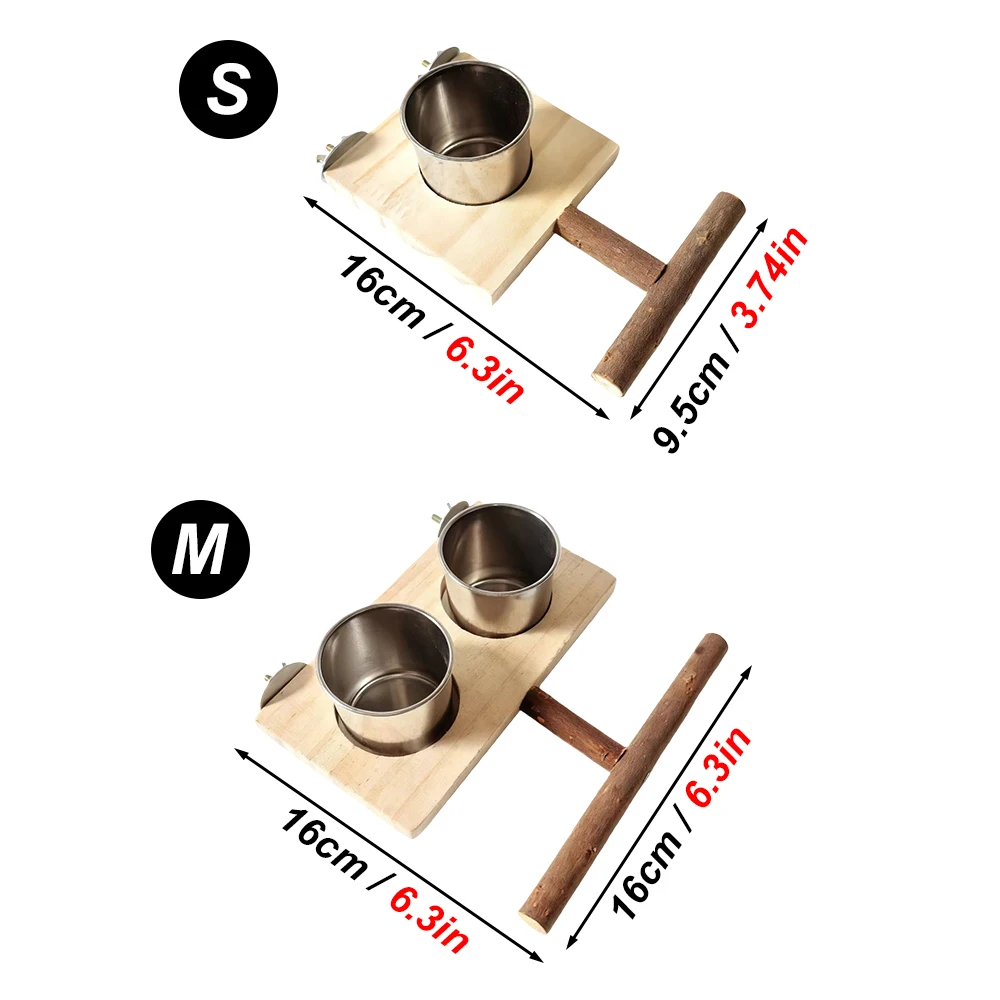 Soporte de madera con comedero para loro – Acero inoxidable - imagen 2