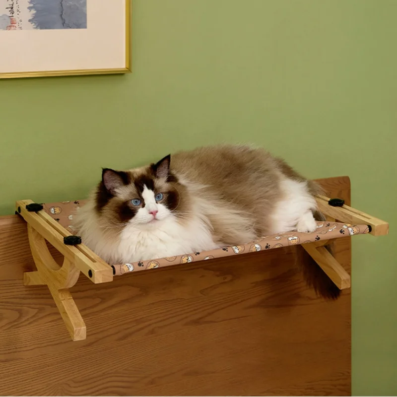Percha de ventana para alféizar de gato, hamaca resistente de madera maciza para gato, asiento de ventana, marco de Metal de madera de roble para gatos grandes, cama colgante ajustable para gatos - imagen 5