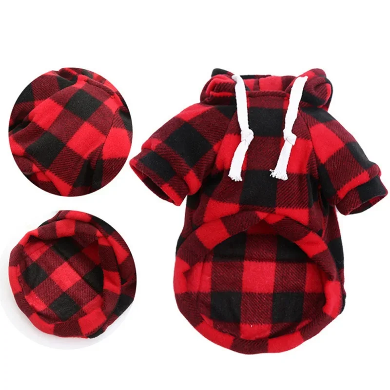 Ropa de invierno para perros de estilo británico, chaqueta con capucha a cuadros, abrigo grueso y cálido para perros grandes, ropa para perros pequeños, medianos y grandes - imagen 5