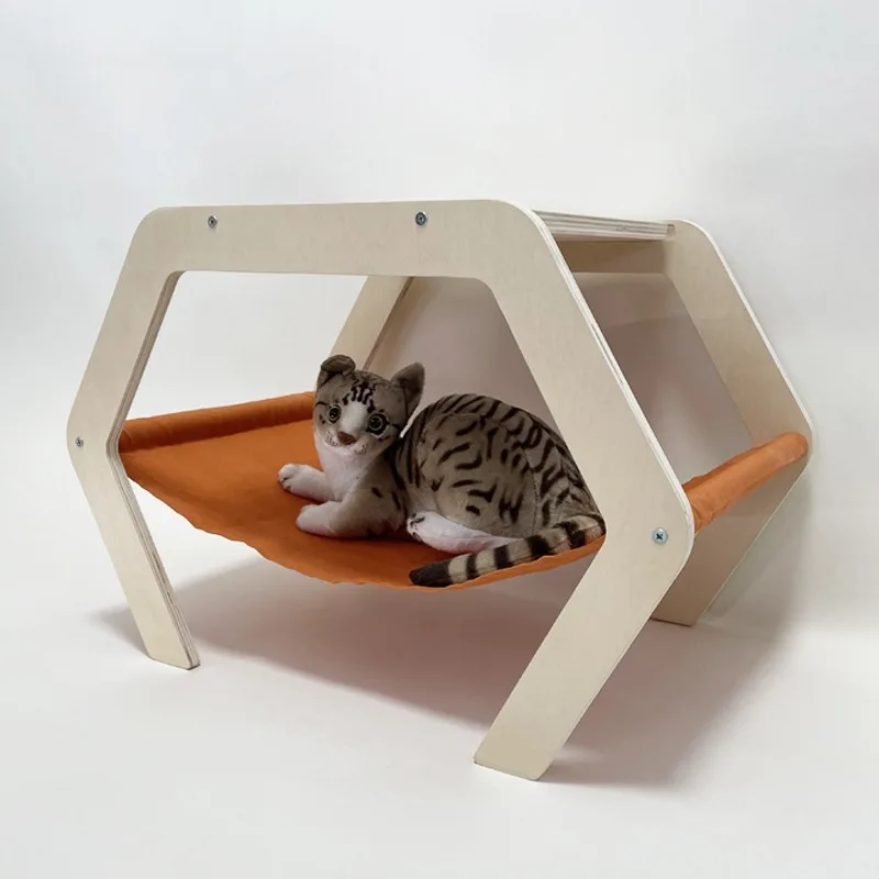 Hamaca hexagonal de madera colgante y transpirable para gatos grandes