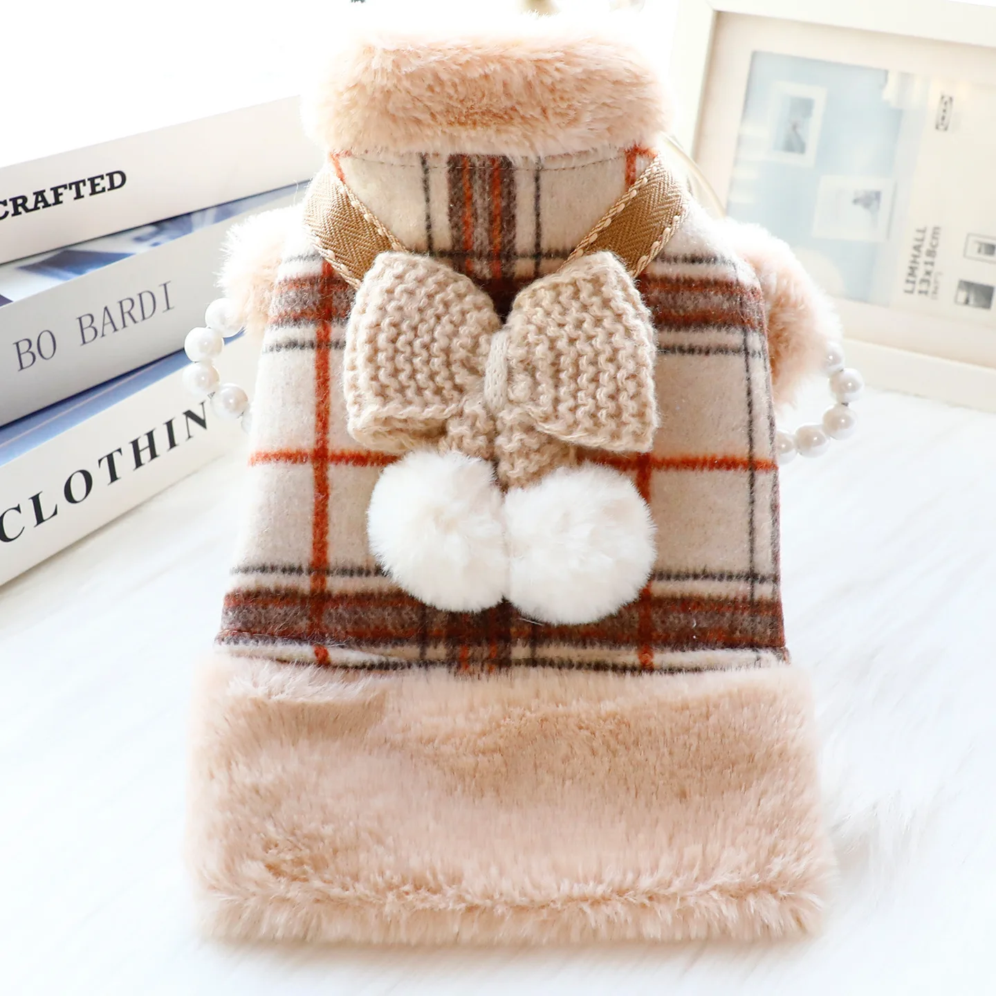 Vestido grueso de princesa para cachorros, ropa cálida de invierno para perros con lazos de pompón para perros pequeños, Chihuahua, Bichon Schnauzer, ropa para perros - imagen 2