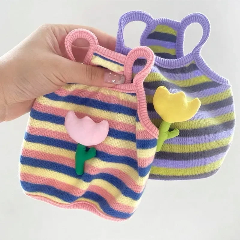 Ropa de verano para perros con tirantes a rayas y flores para mascotas, chaleco de tulipán de peluche, camiseta bonita de Yorkshire, ropa antiderramiento para perros pequeños y medianos