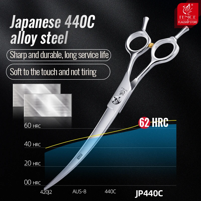 Fenice-Tijeras de aseo para perros JP440C, producto para mascotas, de 7,5 pulgadas, con hoja curva, para arriba - imagen 4