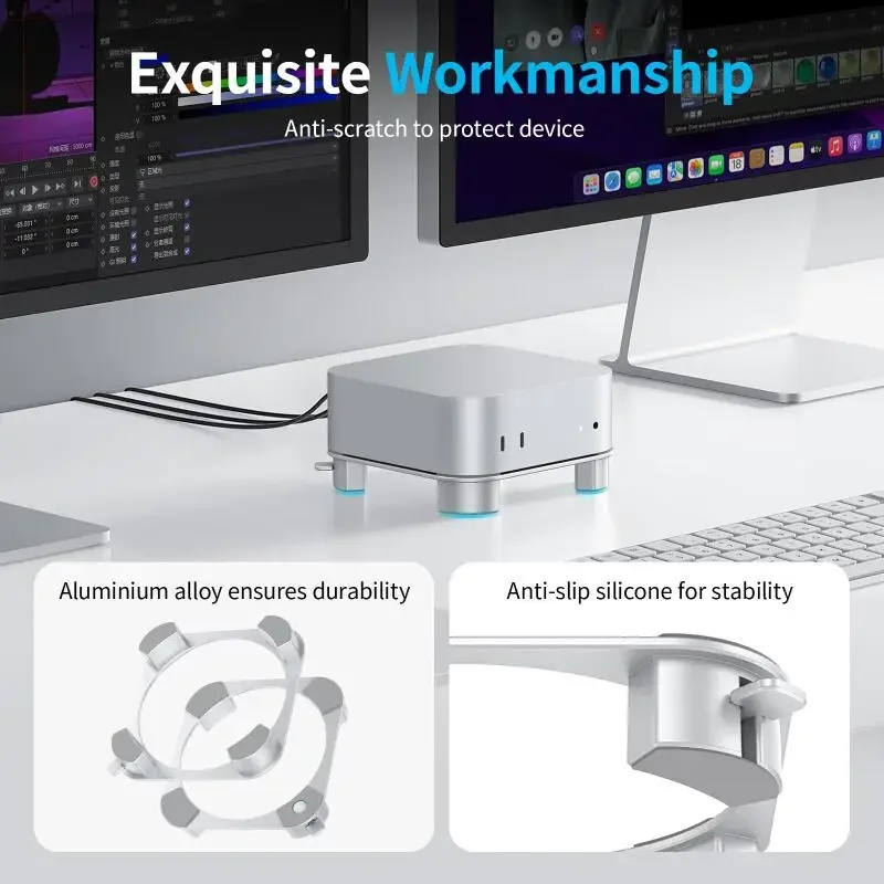 Soporte de aluminio para Mac Mini M4 2024, Base de refrigeración de ajuste de precisión con pies de silicona antideslizantes y fácil acceso con botón de encendido - imagen 4