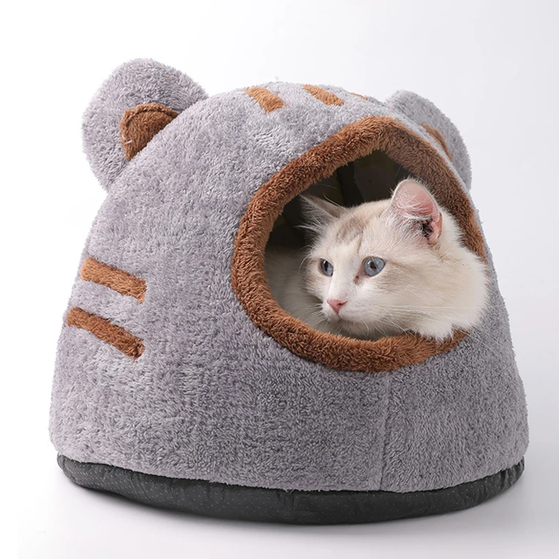 Cama cómoda para dormir profundamente en invierno para gatos, tienda de campaña de felpa con alfombrilla, cueva de dibujos animados para gatitos, casa para perros pequeños, productos para mascotas, nido acogedor para interiores - imagen 2