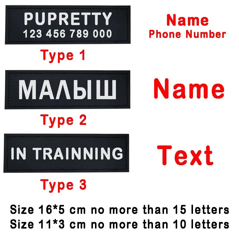 Etiqueta de nombre de perro personalizada, arnés reflectante para Collar de mascota, etiquetas adhesivas de identificación, etiquetas de arnés con logotipo de corazón y pata de texto personalizado, 2 uds. - imagen 3